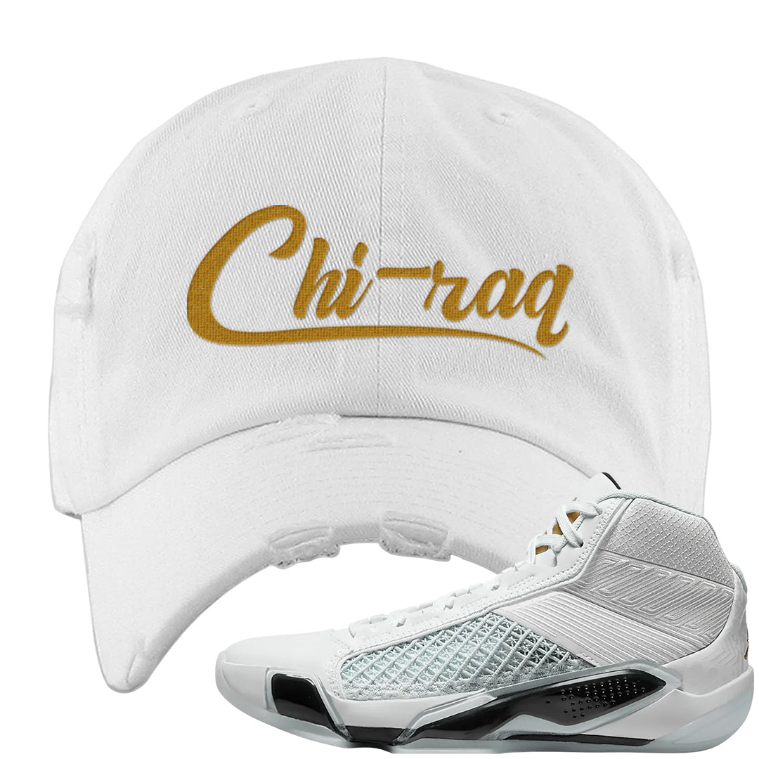 Colorless 38s Distressed Dad Hat | Chiraq, White
