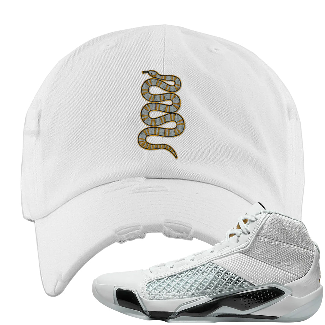 Colorless 38s Distressed Dad Hat | Coiled Snake, White