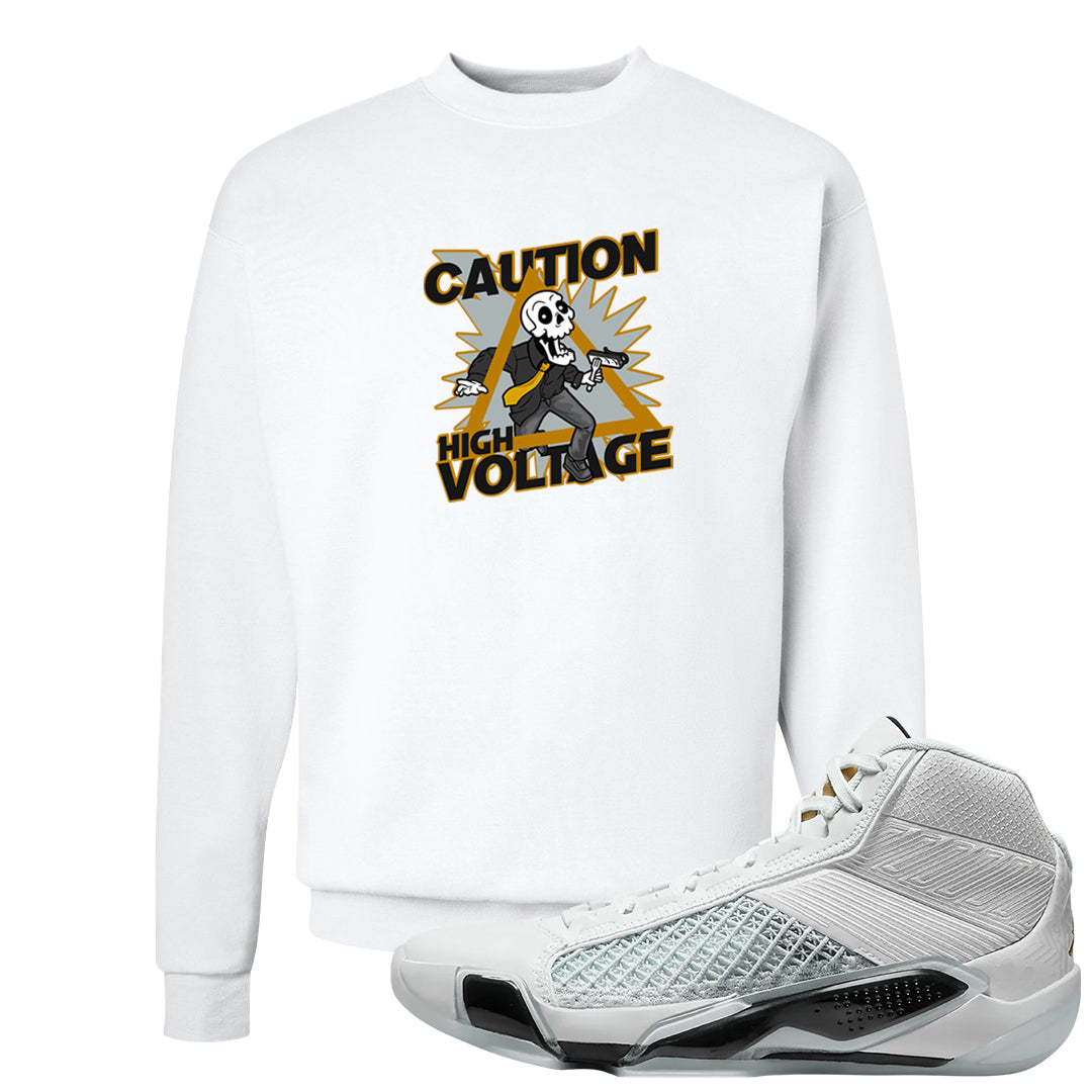 Colorless 38s Crewneck Sweatshirt | Caution High Voltage, White