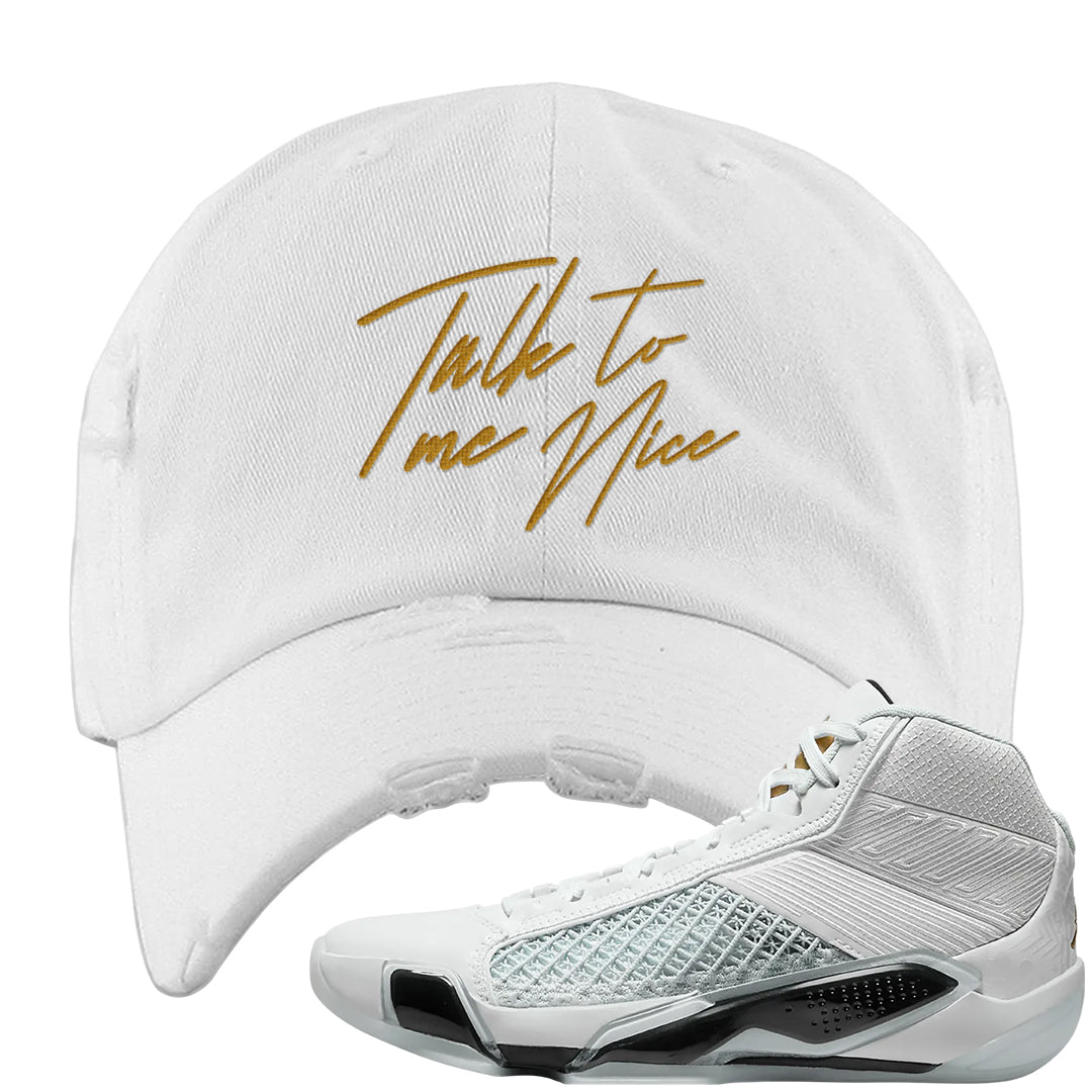 Colorless 38s Distressed Dad Hat | Talk To Me Nice, White