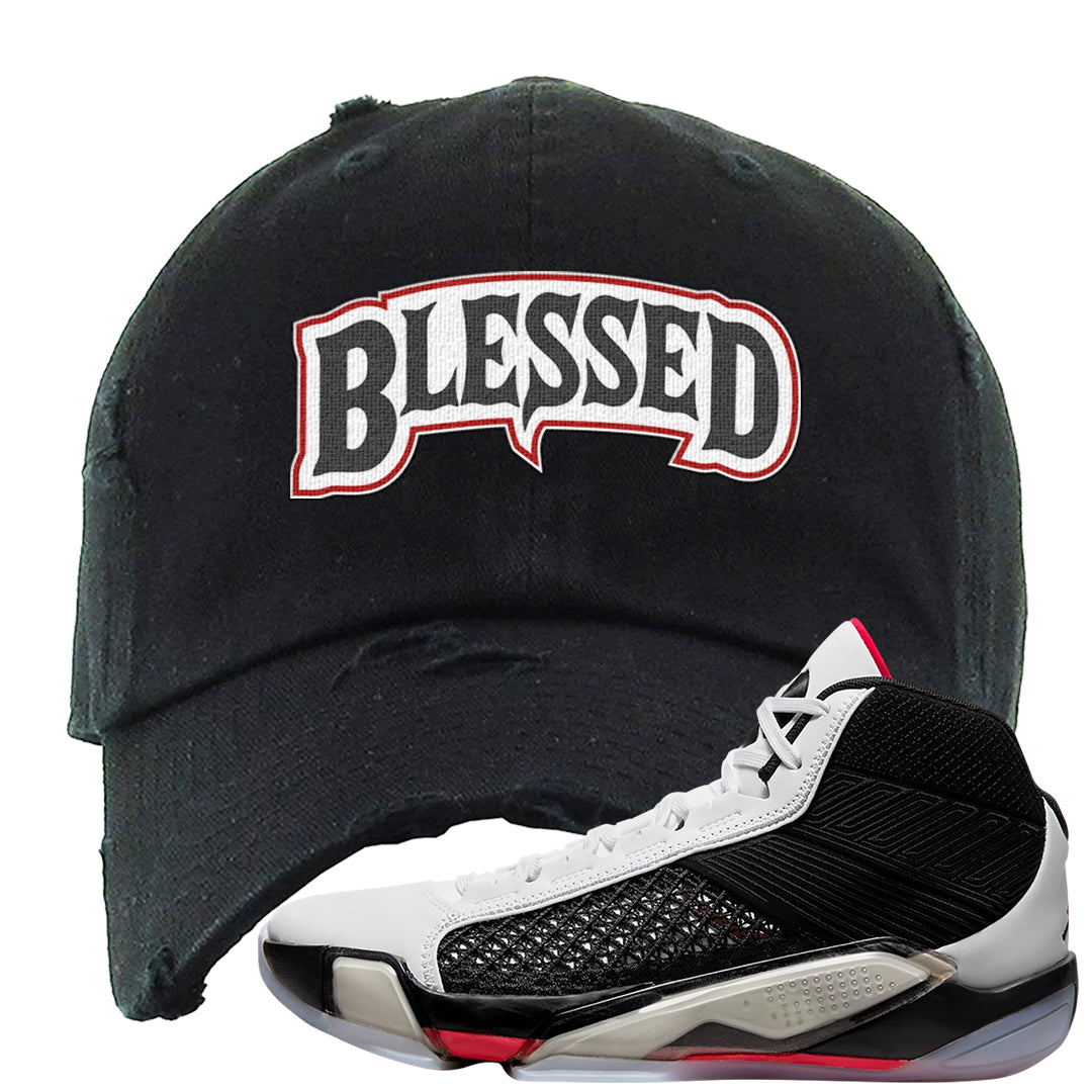 Fundamentals 38s Distressed Dad Hat | Blessed Arch, Black