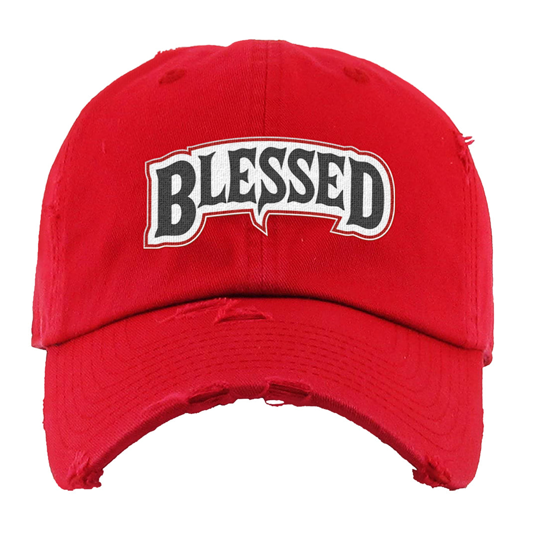 Fundamentals 38s Distressed Dad Hat | Blessed Arch, Red