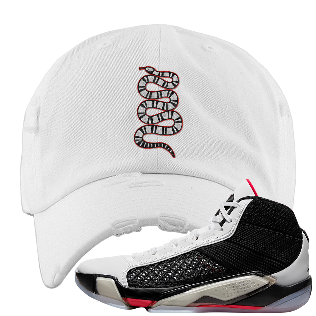 Fundamentals 38s Distressed Dad Hat | Coiled Snake, White