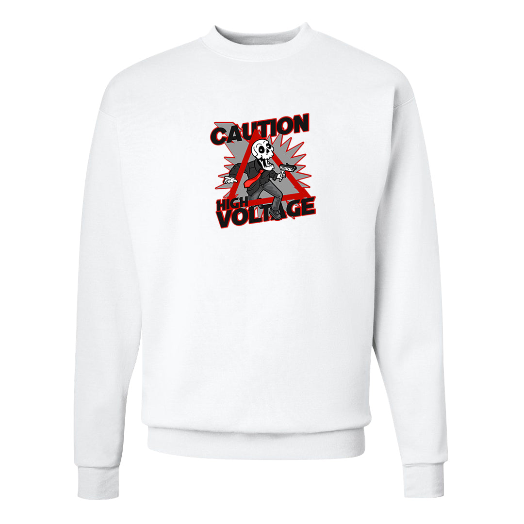 Fundamentals 38s Crewneck Sweatshirt | Caution High Voltage, White