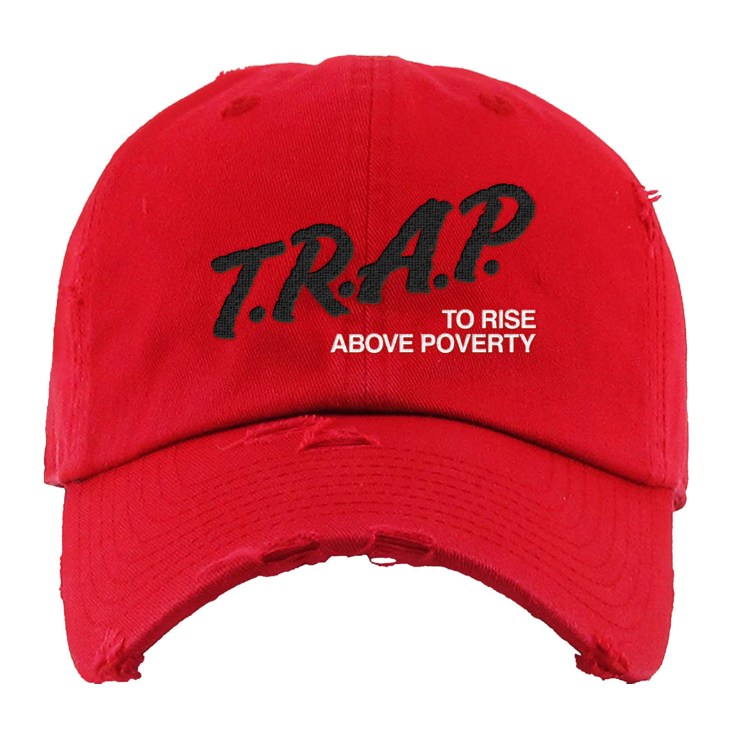 Fundamentals 38s Distressed Dad Hat | Trap To Rise Above Poverty, Red