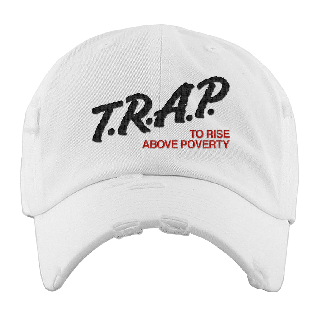 Fundamentals 38s Distressed Dad Hat | Trap To Rise Above Poverty, White