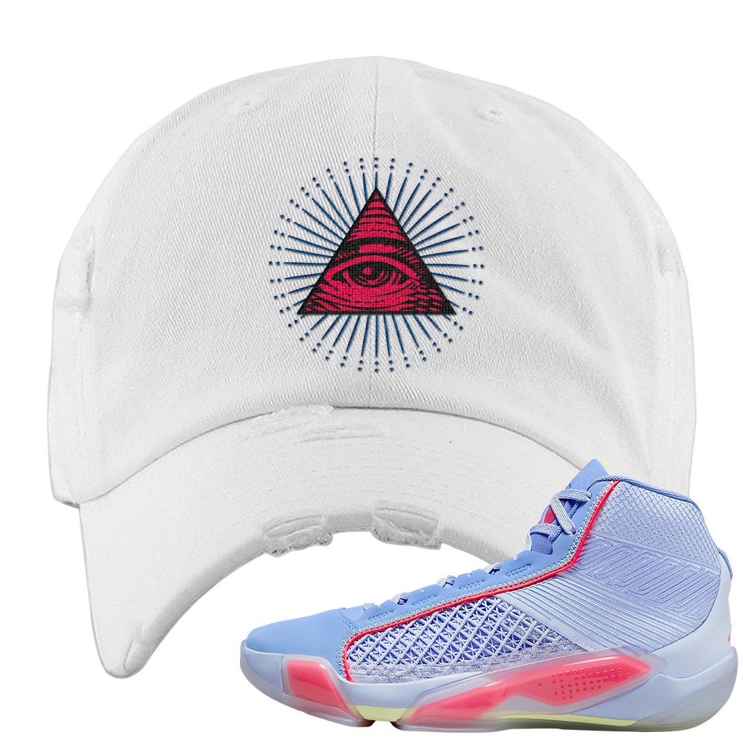 Fadeaway 38s Distressed Dad Hat | All Seeing Eye, White