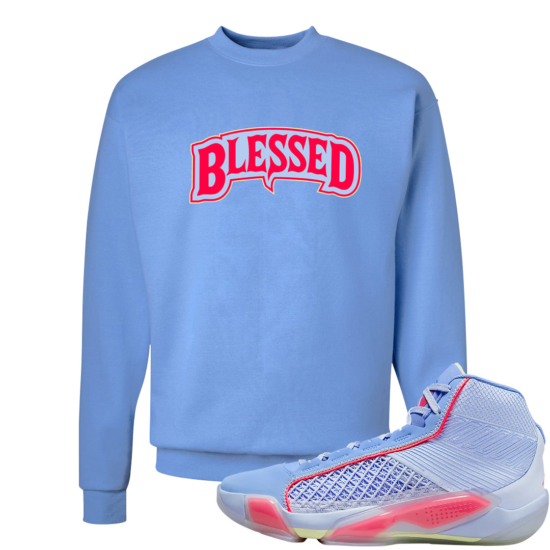 Fadeaway 38s Crewneck Sweatshirt | Blessed Arch, Carolina Blue