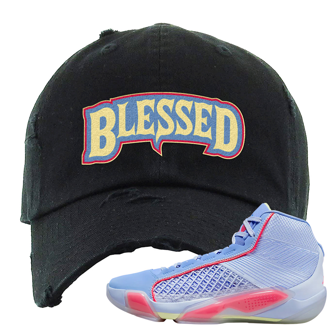 Fadeaway 38s Distressed Dad Hat | Blessed Arch, Black