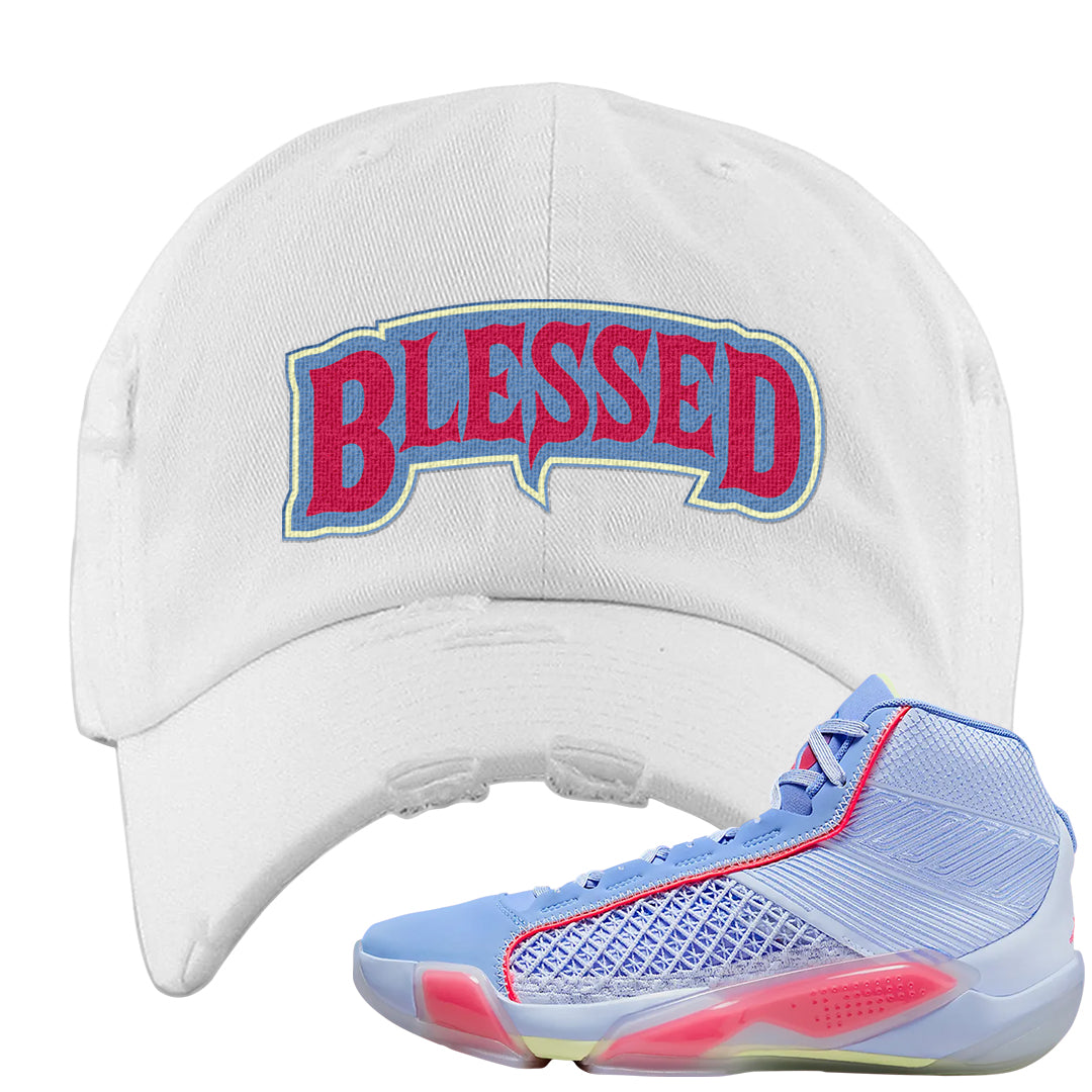 Fadeaway 38s Distressed Dad Hat | Blessed Arch, White