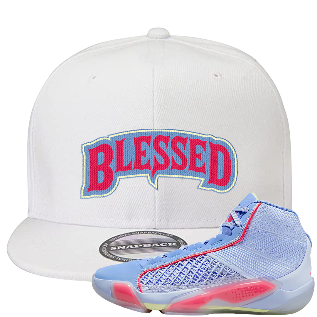 Fadeaway 38s Snapback Hat | Blessed Arch, White