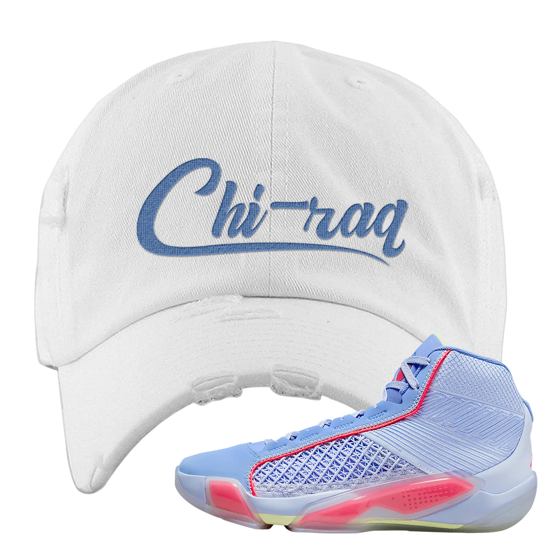 Fadeaway 38s Distressed Dad Hat | Chiraq, White