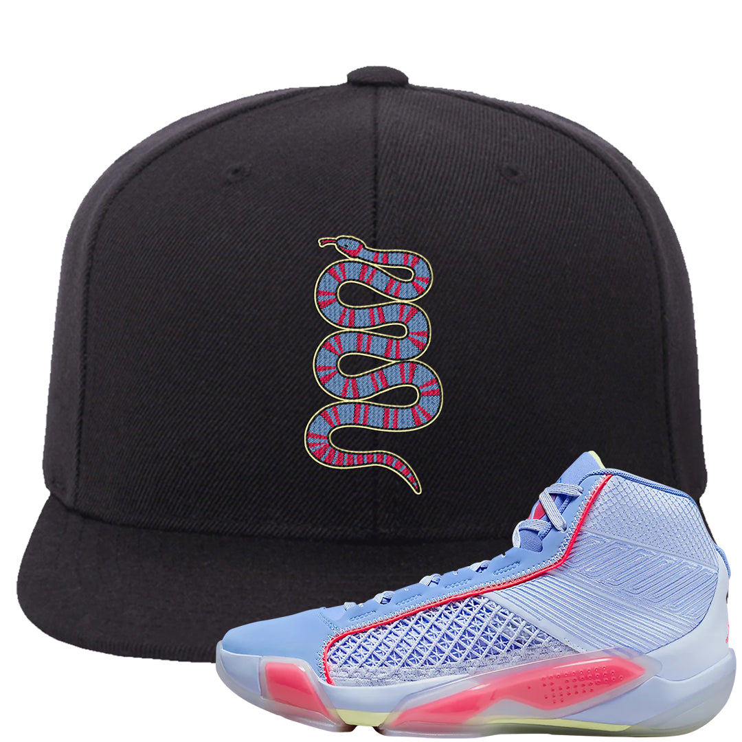 Fadeaway 38s Snapback Hat | Coiled Snake, Black