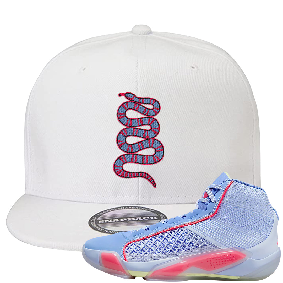 Fadeaway 38s Snapback Hat | Coiled Snake, White