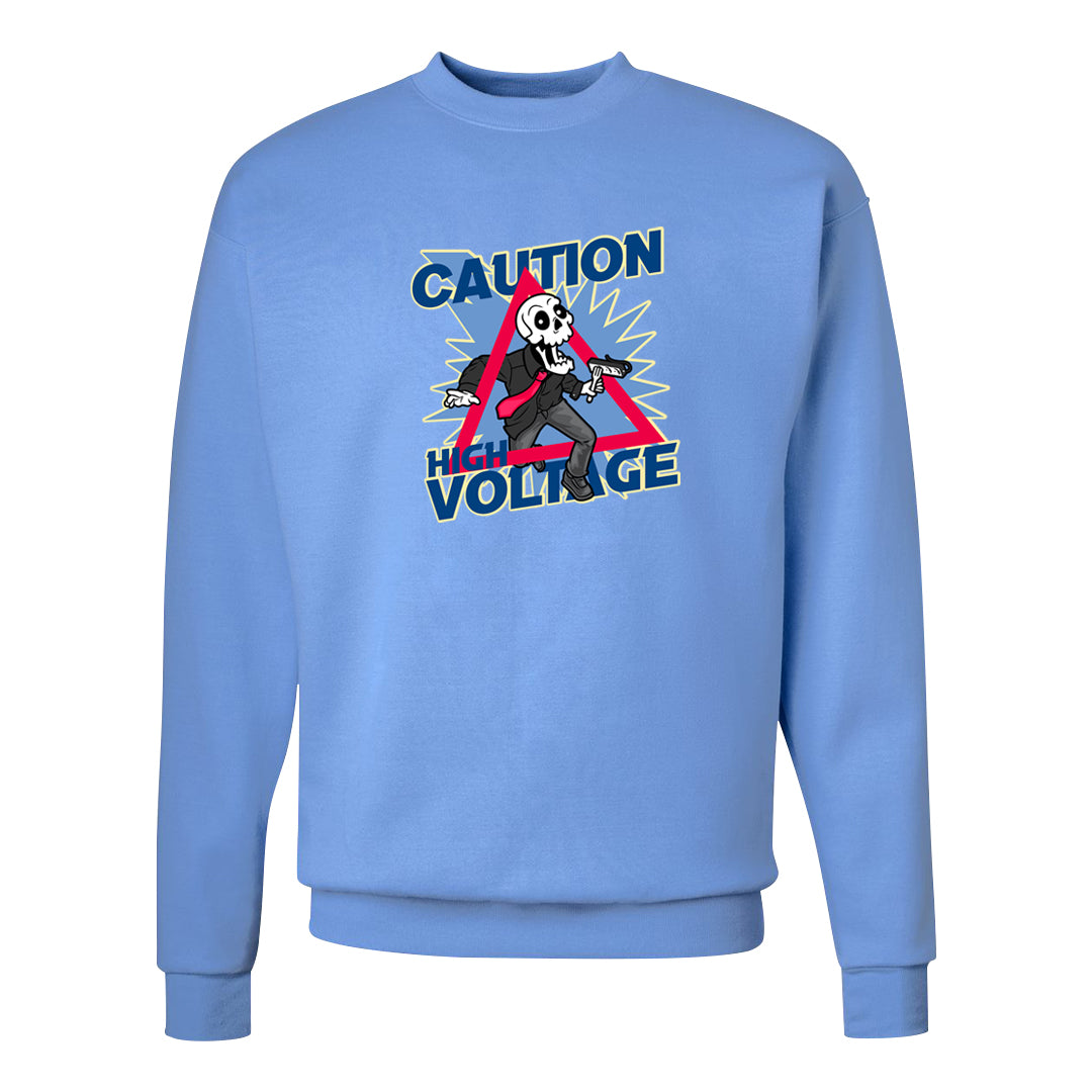 Fadeaway 38s Crewneck Sweatshirt | Caution High Voltage, Carolina Blue