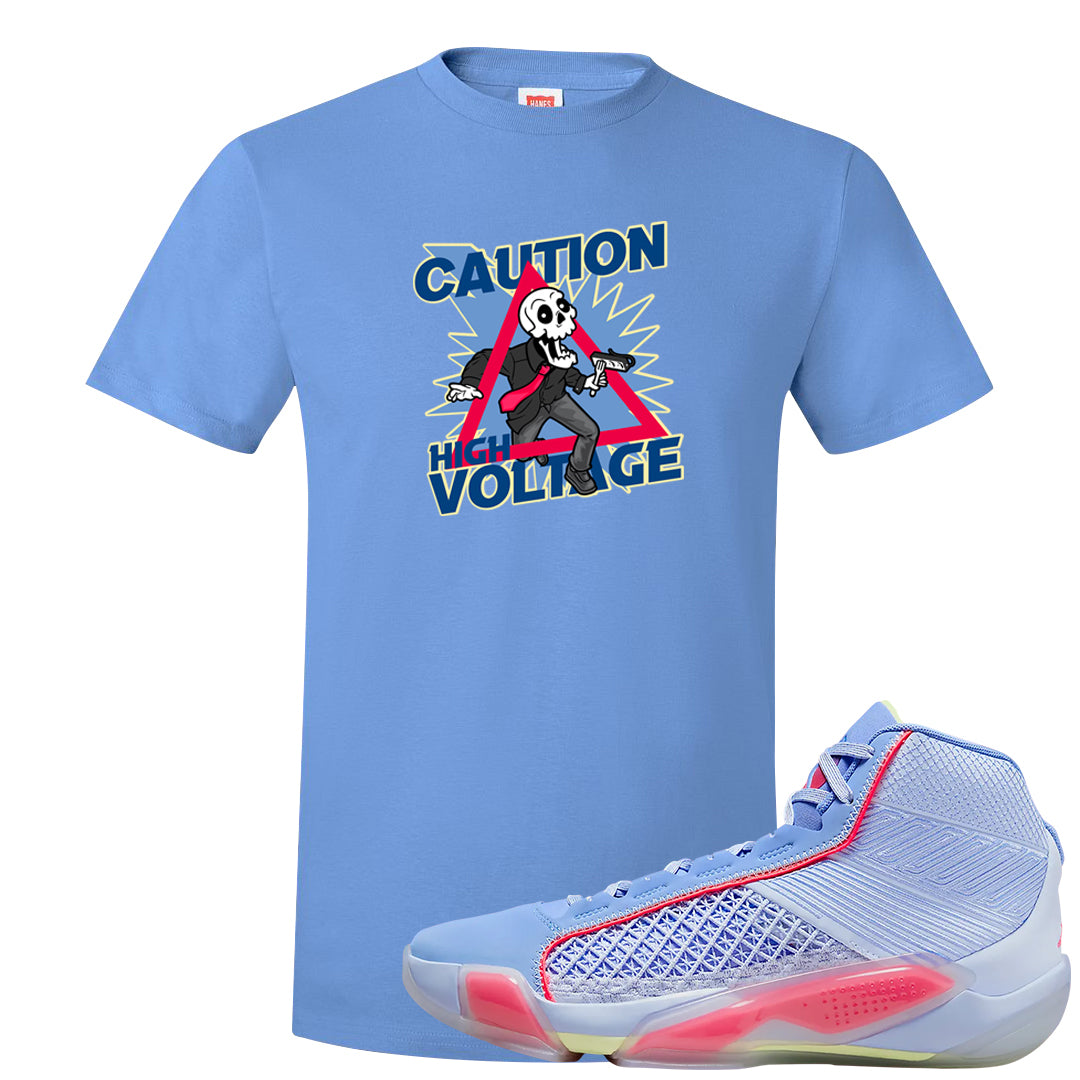 Fadeaway 38s T Shirt | Caution High Voltage, Carolina Blue