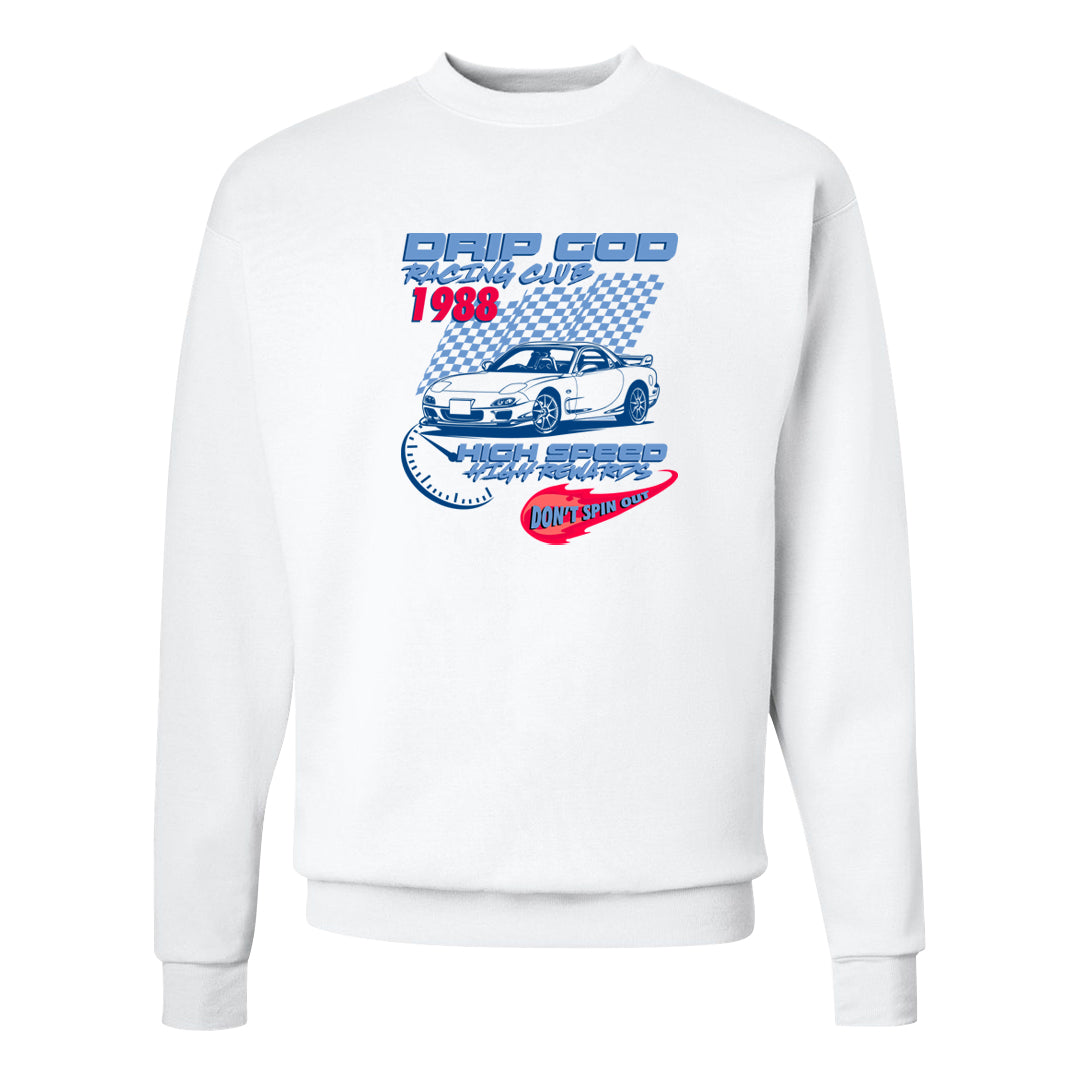 Fadeaway 38s Crewneck Sweatshirt | Drip God Racing Club, White