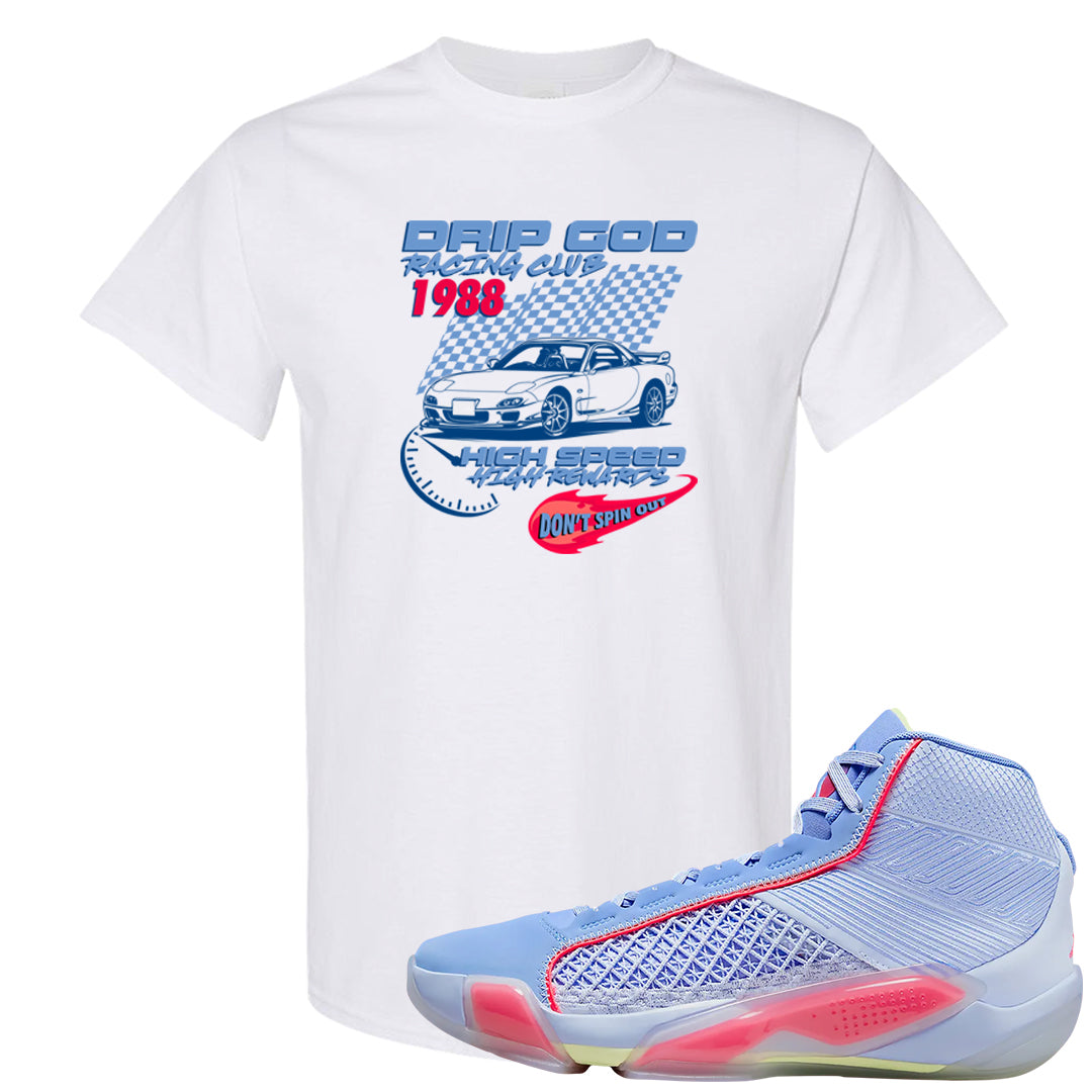 Fadeaway 38s T Shirt | Drip God Racing Club, White