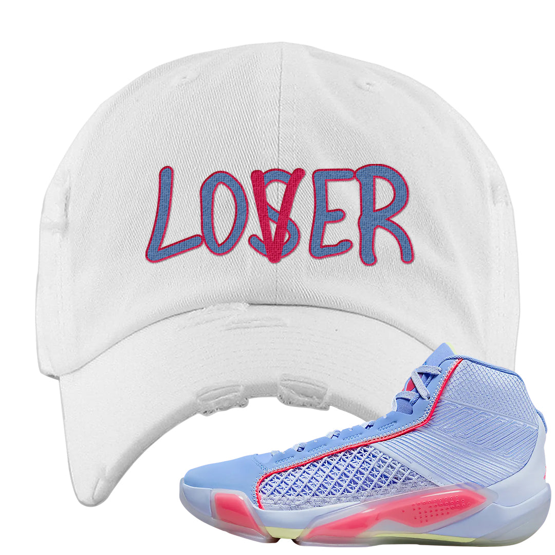 Fadeaway 38s Distressed Dad Hat | Lover, White