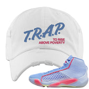 Fadeaway 38s Distressed Dad Hat | Trap To Rise Above Poverty, White