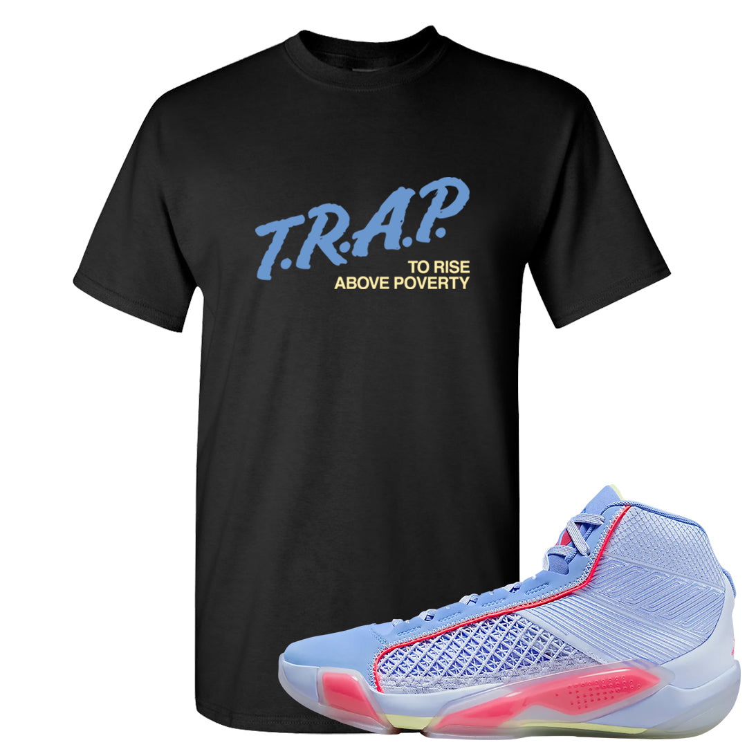 Fadeaway 38s T Shirt | Trap To Rise Above Poverty, Black