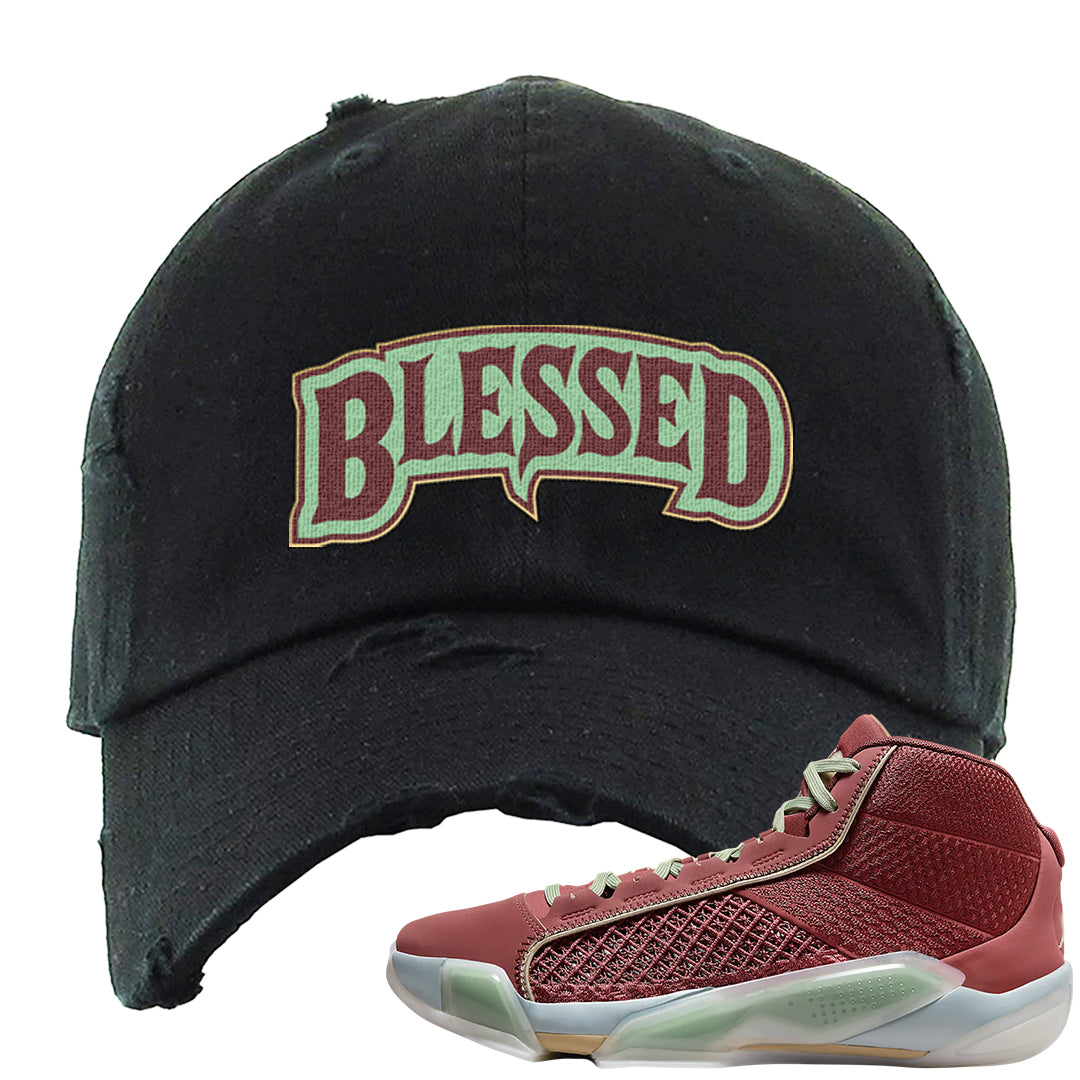 Year of the Dragon 38s Distressed Dad Hat | Blessed Arch, Black