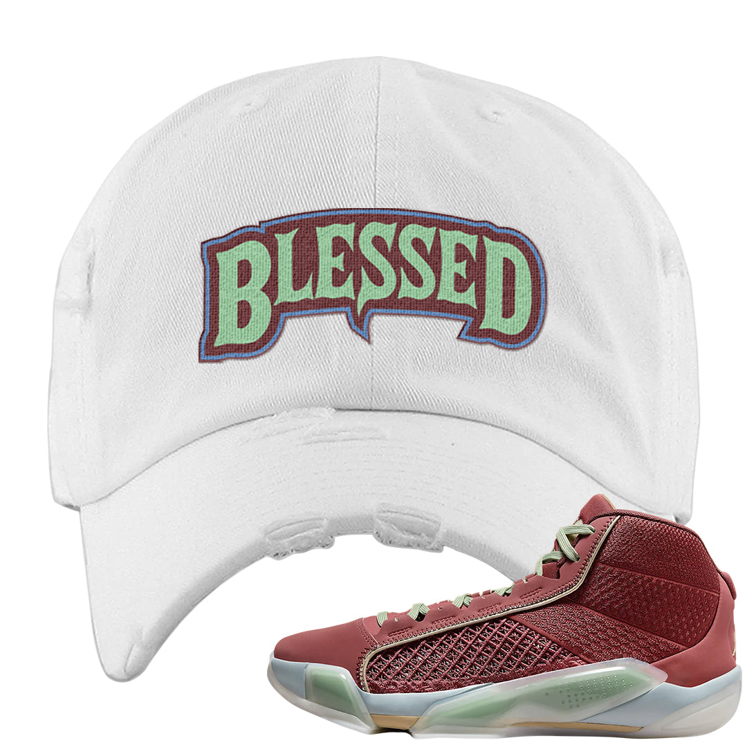 Year of the Dragon 38s Distressed Dad Hat | Blessed Arch, White