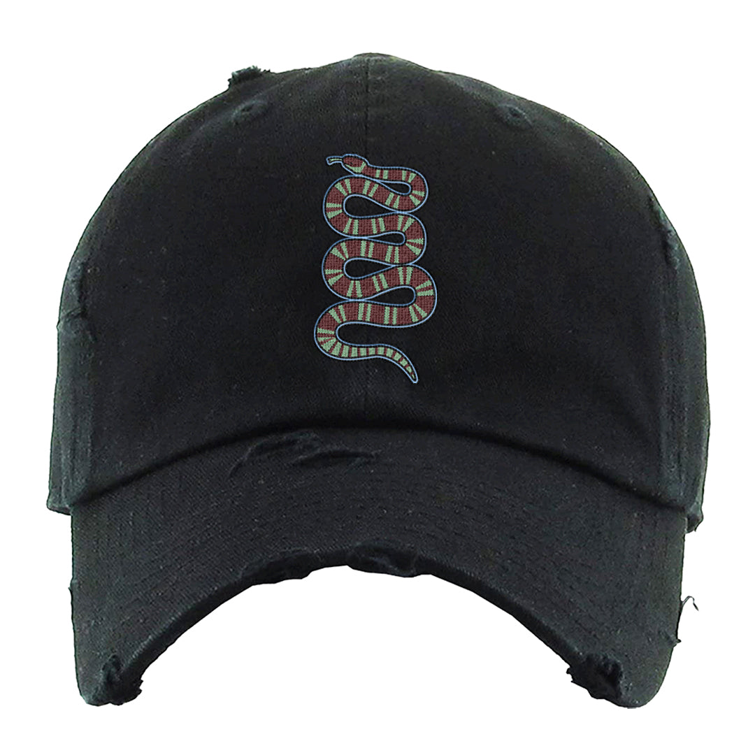 Year of the Dragon 38s Distressed Dad Hat | Coiled Snake, Black