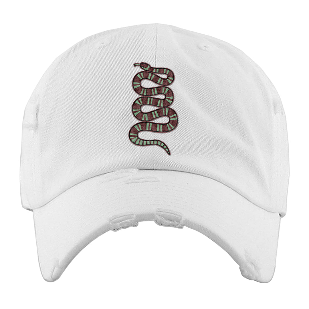 Year of the Dragon 38s Distressed Dad Hat | Coiled Snake, White