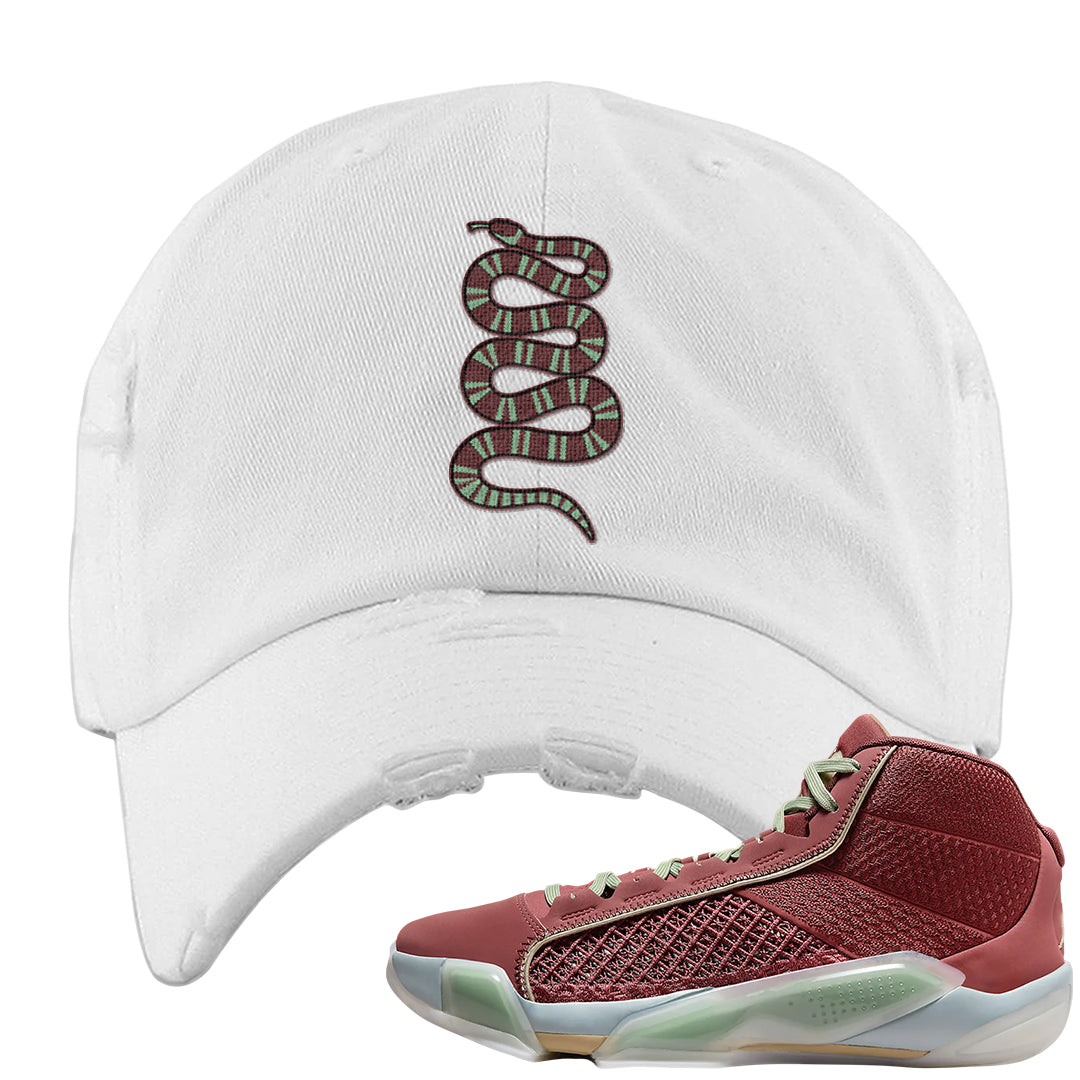 Year of the Dragon 38s Distressed Dad Hat | Coiled Snake, White