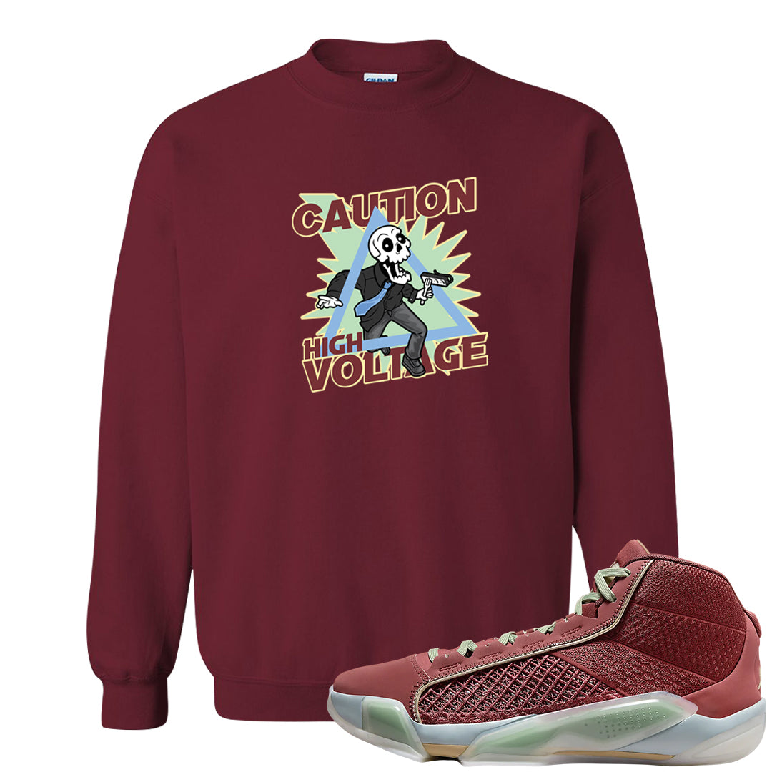 Year of the Dragon 38s Crewneck Sweatshirt | Caution High Voltage, Garnet