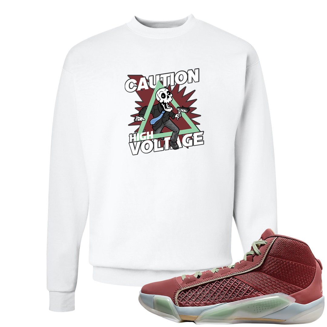 Year of the Dragon 38s Crewneck Sweatshirt | Caution High Voltage, White