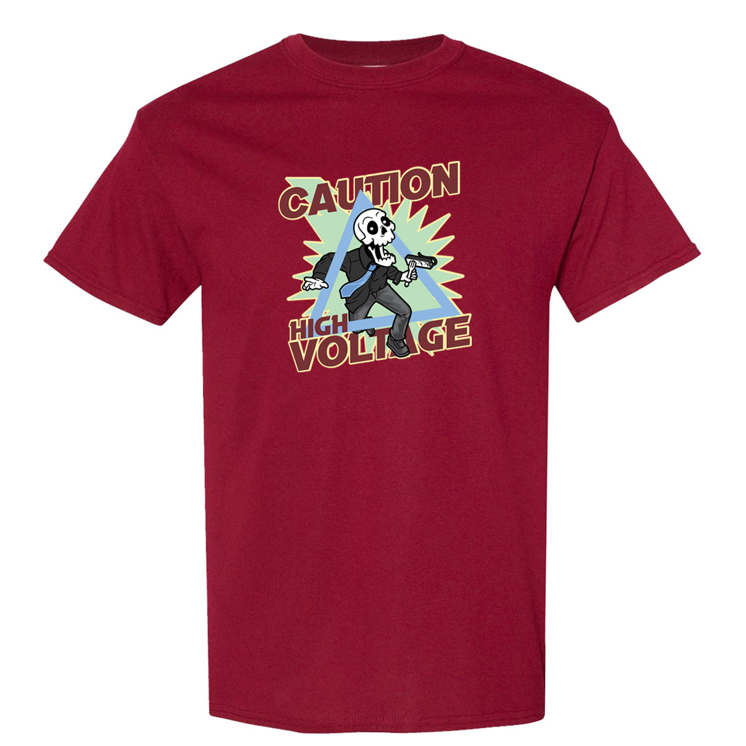 Year of the Dragon 38s T Shirt | Caution High Voltage, Garnet