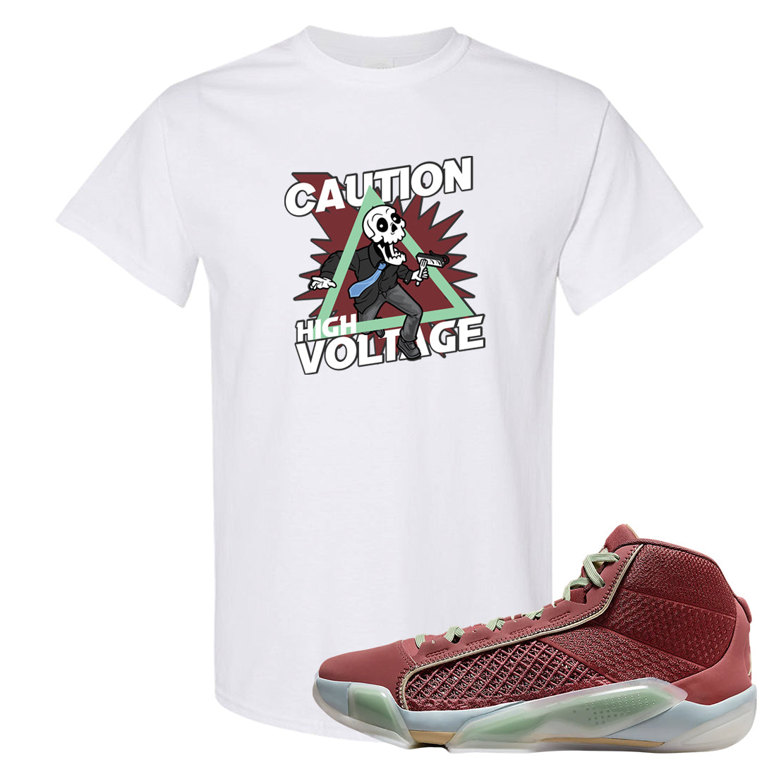 Year of the Dragon 38s T Shirt | Caution High Voltage, White