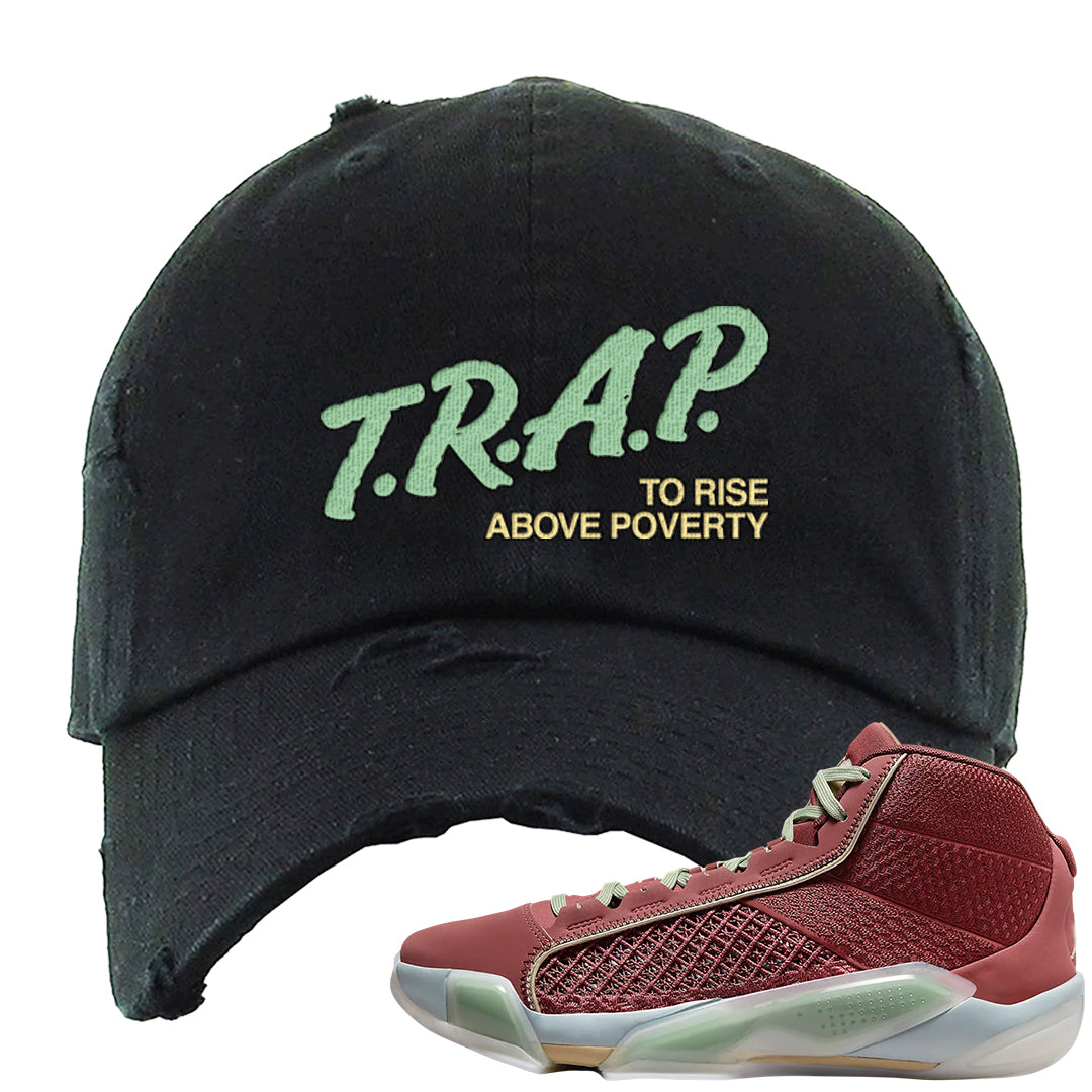 Year of the Dragon 38s Distressed Dad Hat | Trap To Rise Above Poverty, Black
