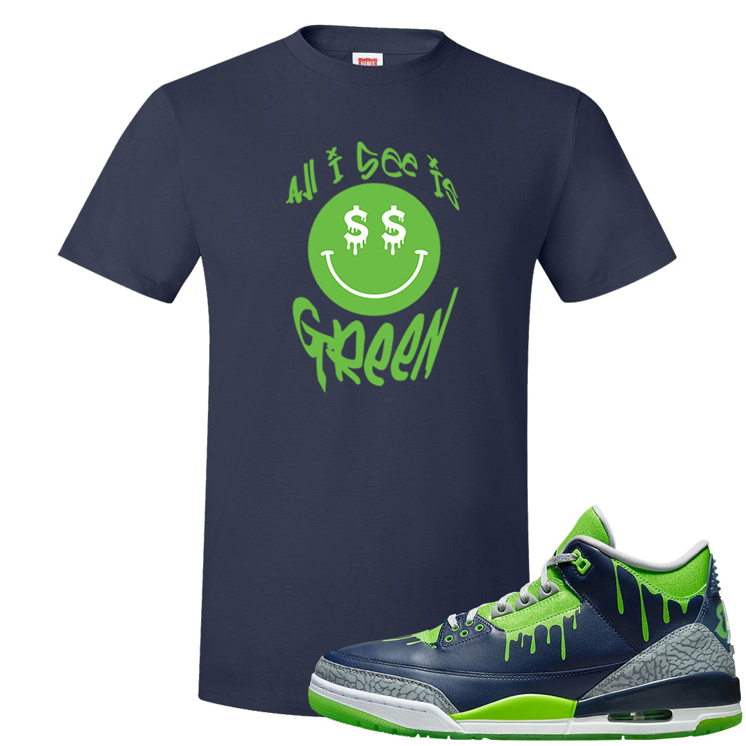 Juice 3s T Shirt | All I See Is Green, Navy