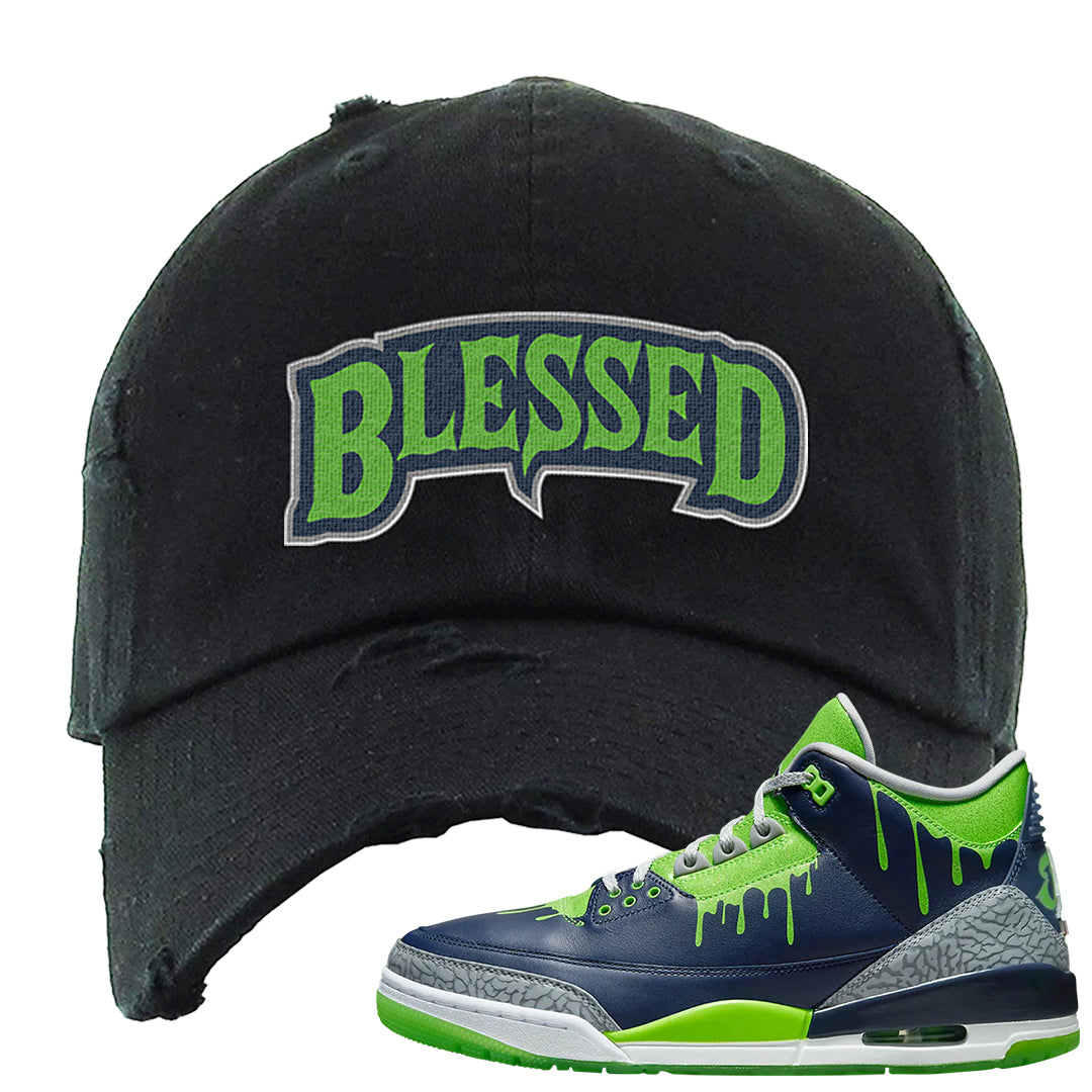Juice 3s Distressed Dad Hat | Blessed Arch, Black