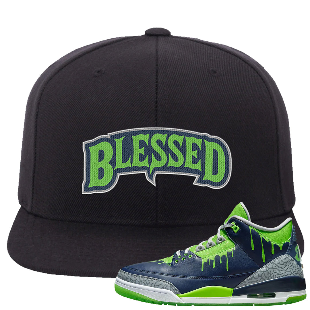 Juice 3s Snapback Hat | Blessed Arch, Black