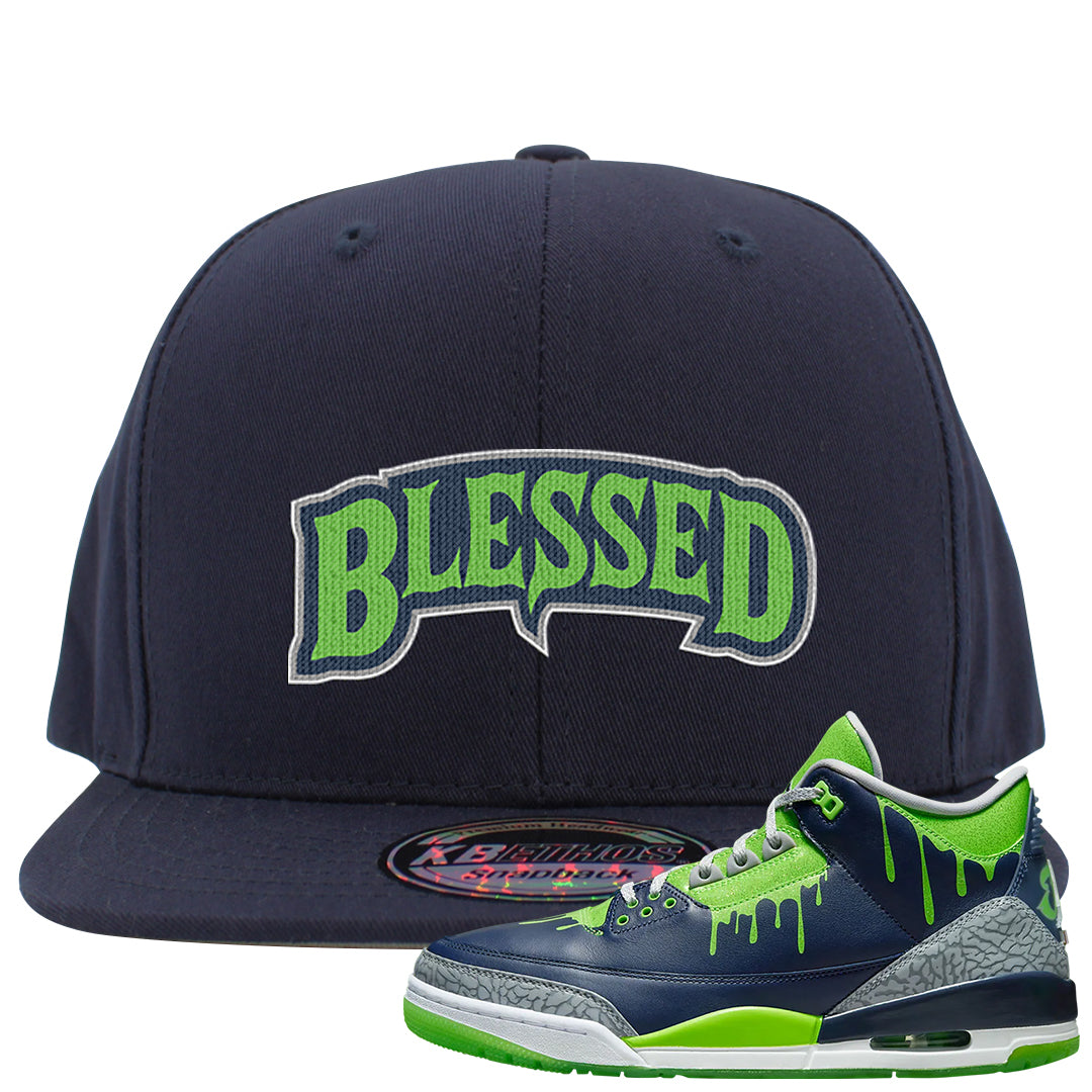 Juice 3s Snapback Hat | Blessed Arch, Navy