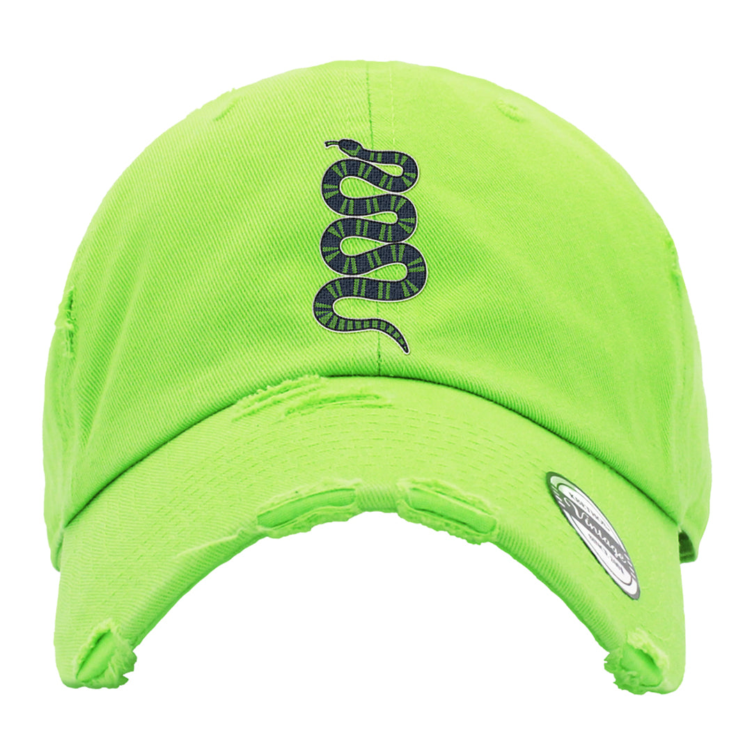 Juice 3s Distressed Dad Hat | Coiled Snake, Neon Green