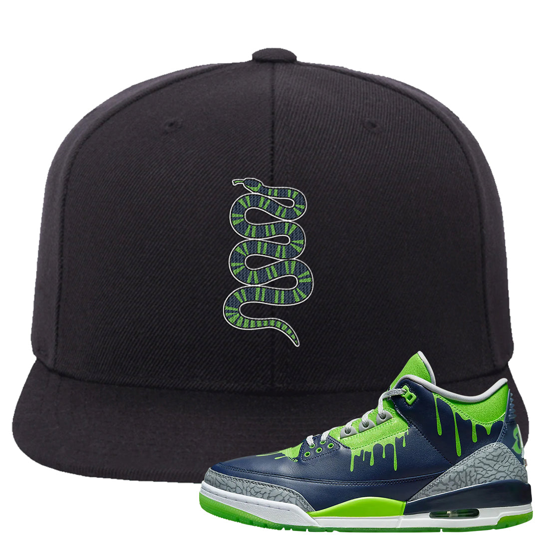 Juice 3s Snapback Hat | Coiled Snake, Black