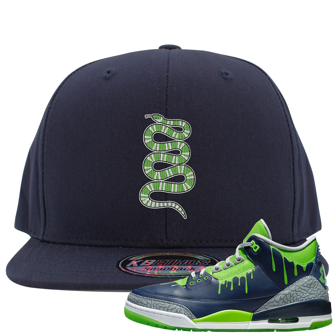 Juice 3s Snapback Hat | Coiled Snake, Navy