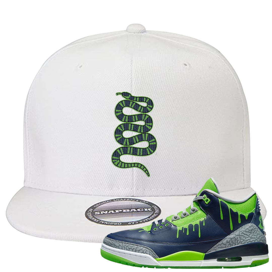 Juice 3s Snapback Hat | Coiled Snake, White