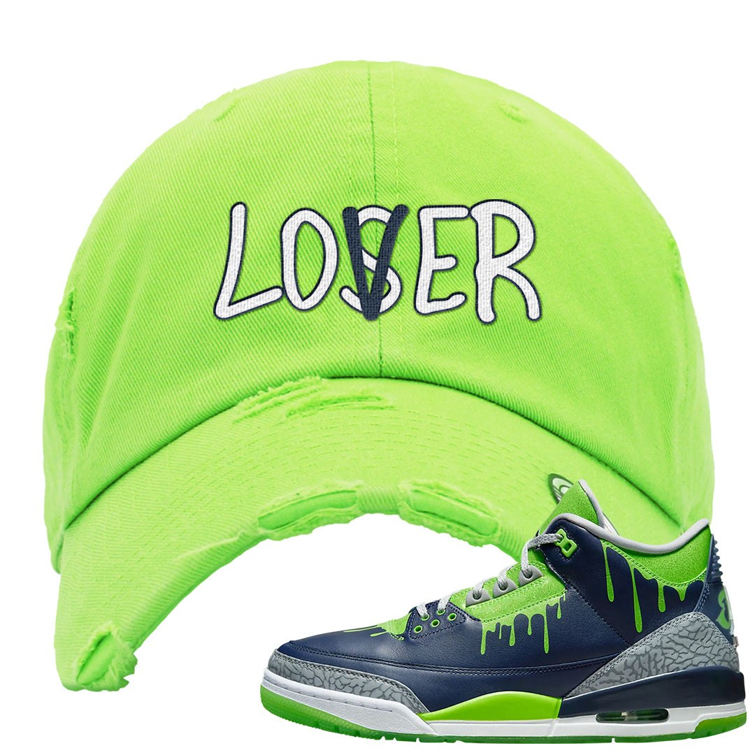 Juice 3s Distressed Dad Hat | Lover, Neon Green