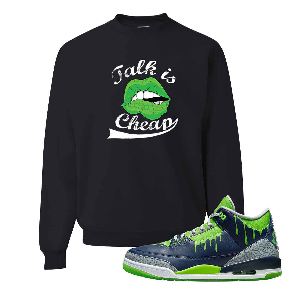 Juice 3s Crewneck Sweatshirt | Talk Lips, Black