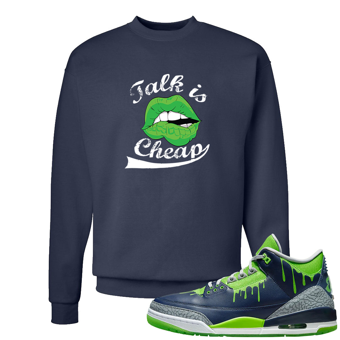 Juice 3s Crewneck Sweatshirt | Talk Lips, Navy