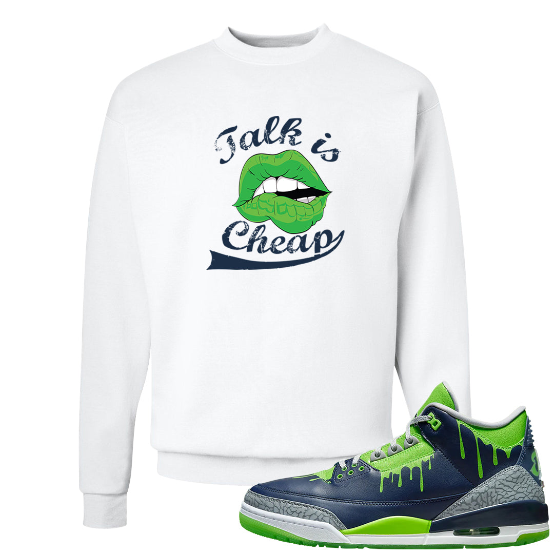 Juice 3s Crewneck Sweatshirt | Talk Lips, White
