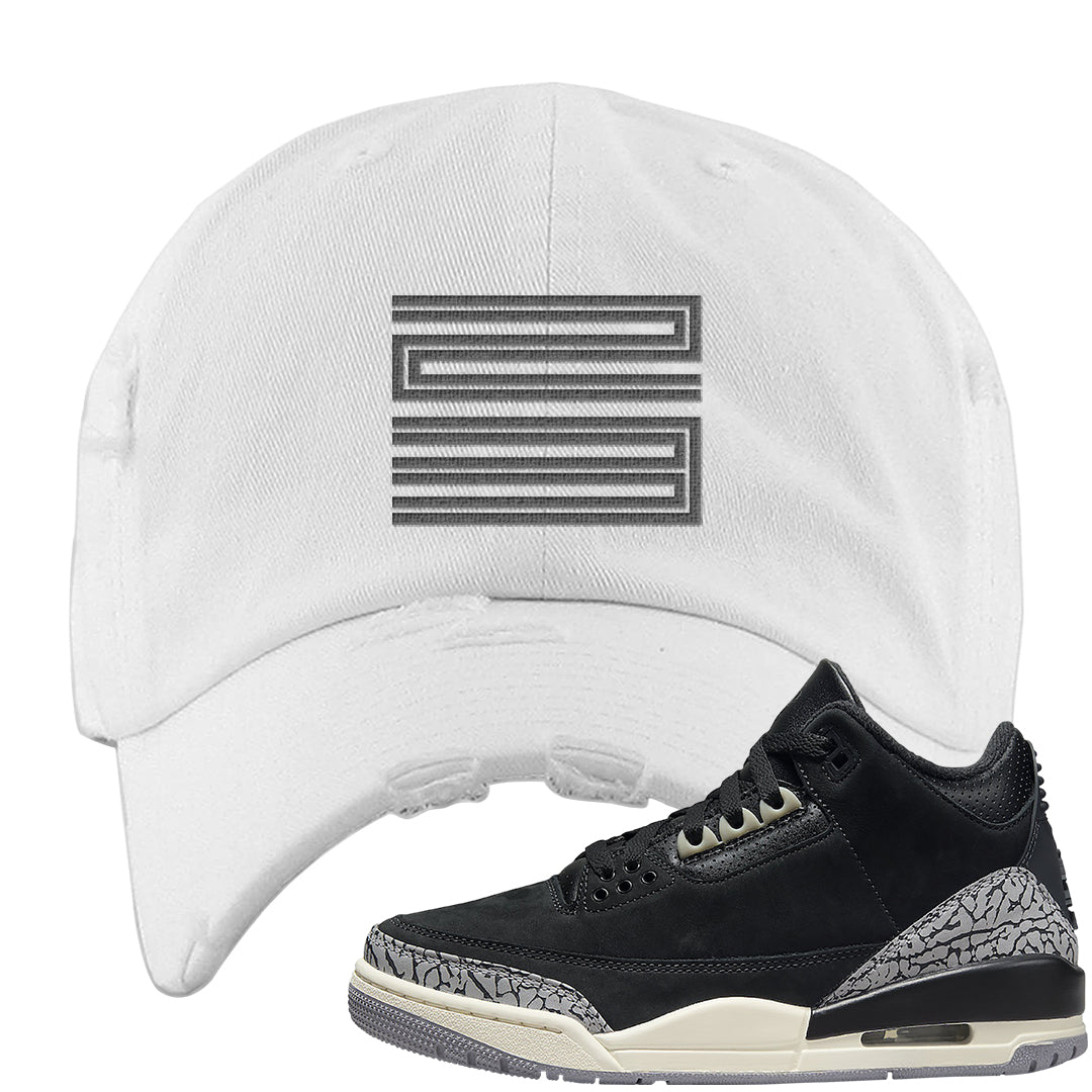 Oreo 3s Distressed Dad Hat | Double Line 23, White