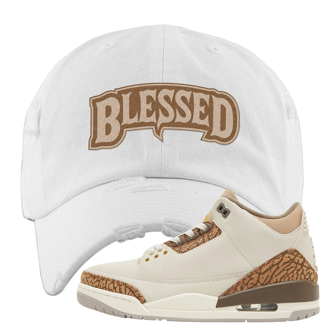 Palomino 3s Distressed Dad Hat | Blessed Arch, White