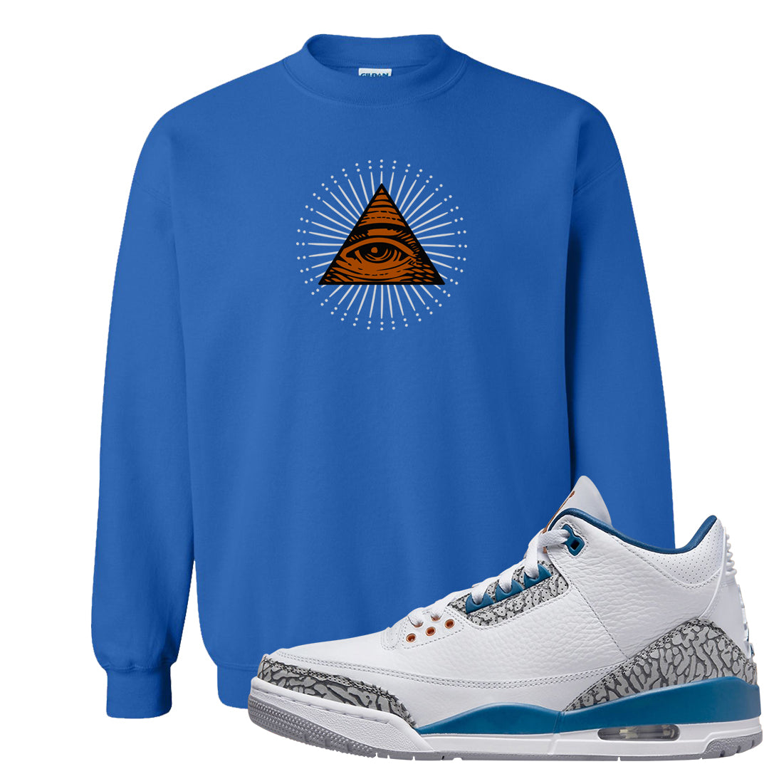 White/True Blue/Metallic Copper 3s Crewneck Sweatshirt | All Seeing Eye, Royal